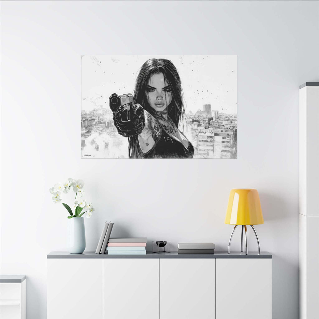 Athena Skyline – character-based minimalist canvas wall art by Arterano