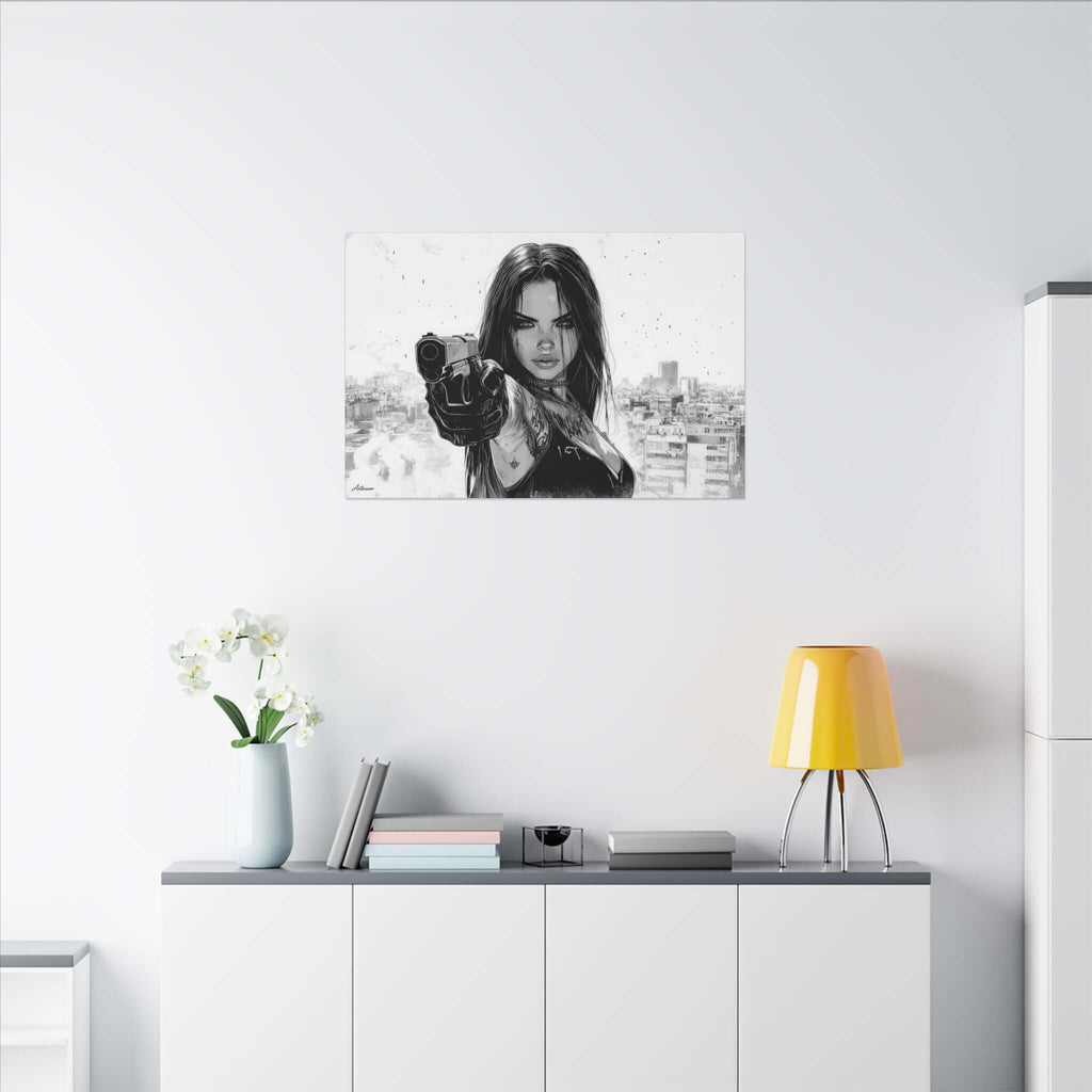 Athena Skyline – character-based minimalist canvas wall art by Arterano